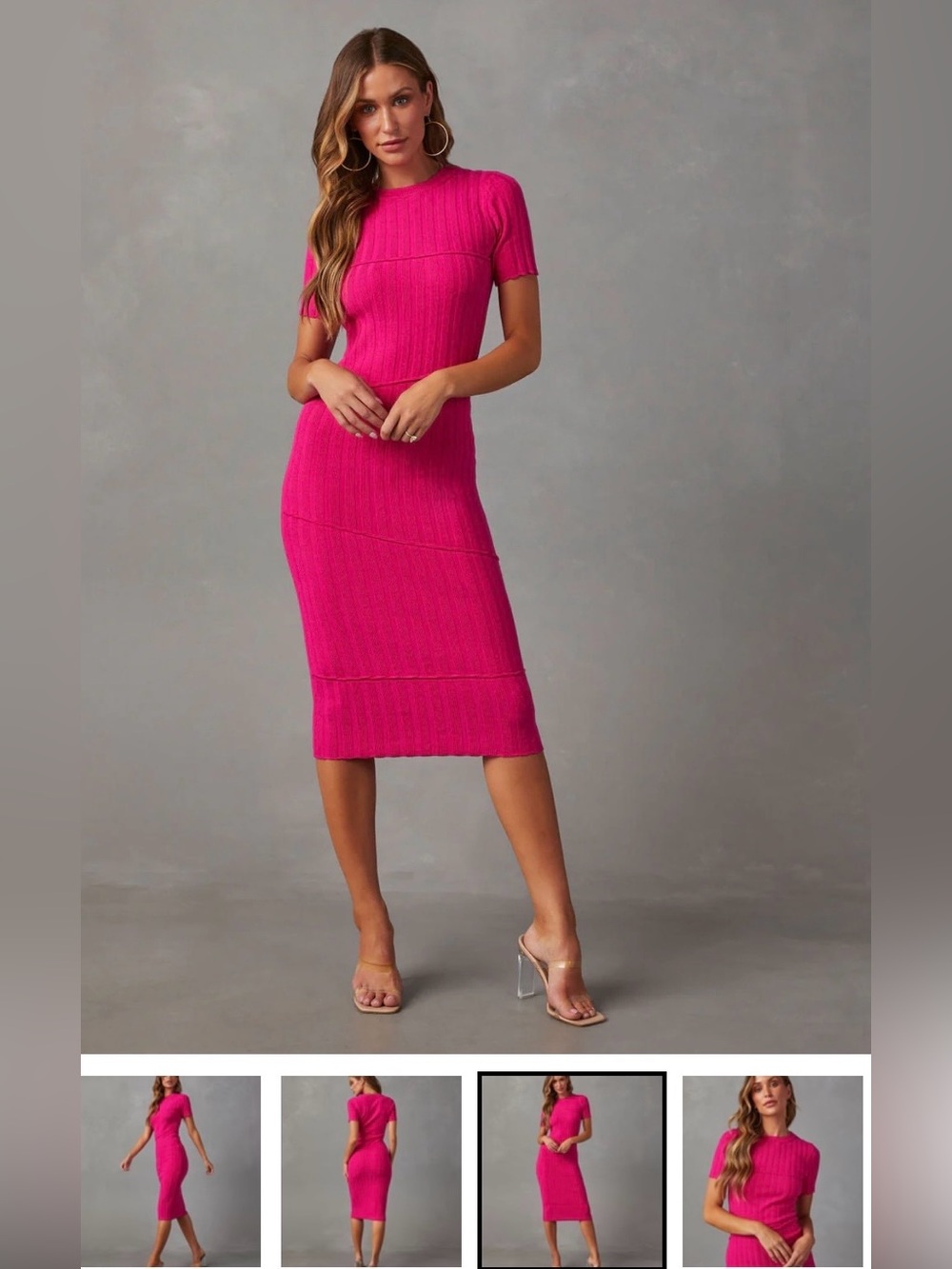 Vici Hot Pink Ribbed Midi Dress - Size L - New